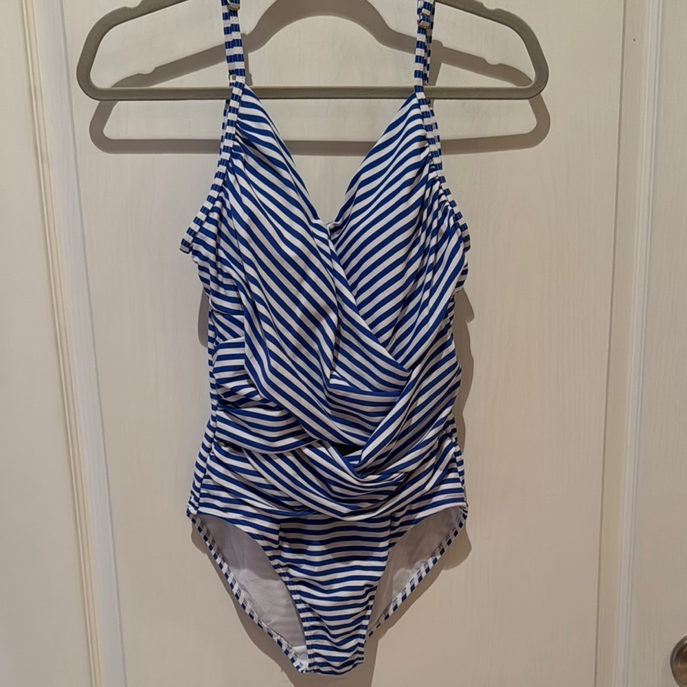 Blue and White Striped Swimsuit